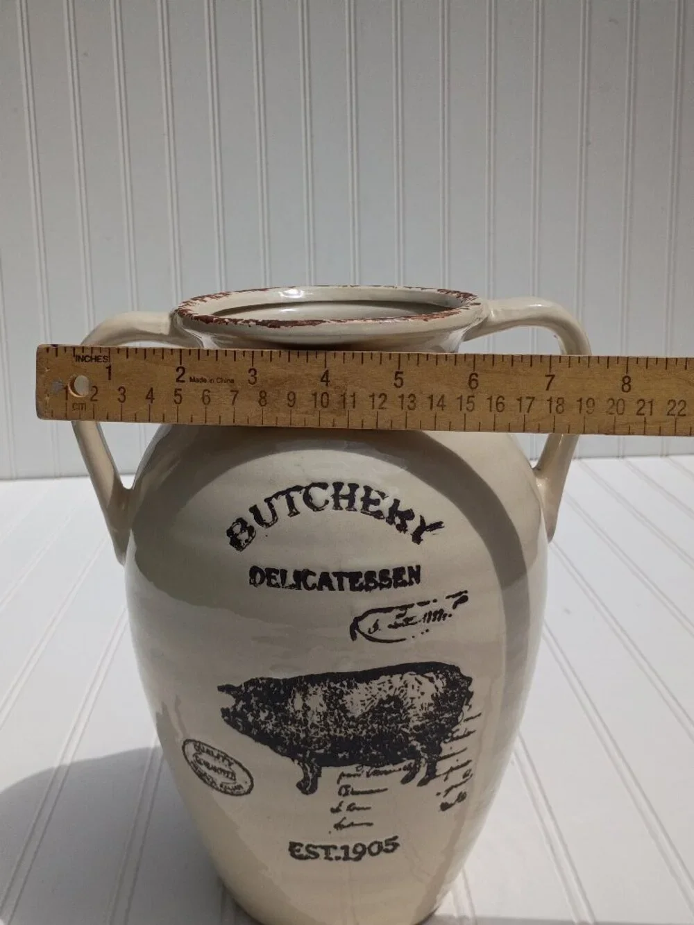 Farmhouse Ceramic Pig Vase Butchery Delicatessen Double Handle Jug Country 10.5